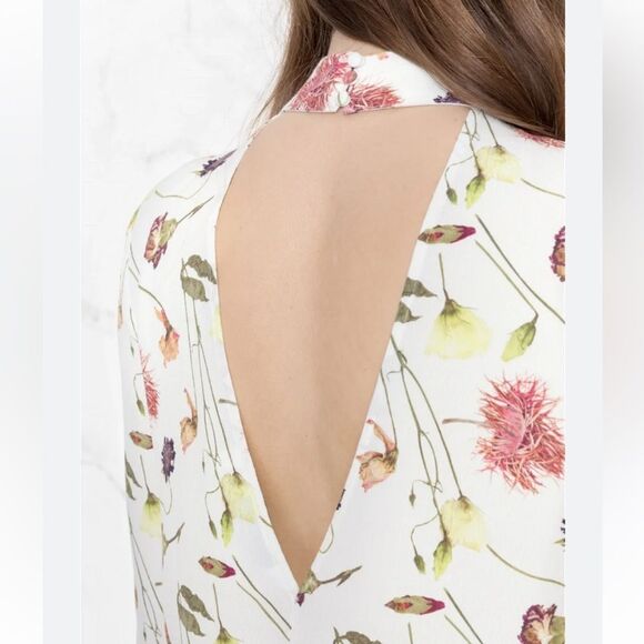 & Other Stories Deep V Open Back Floral Print Long Sleeves Mini Dress Size 6 NEW - Picture 7 of 13